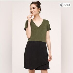 Anthropologie Dolan Colorblock Mini Dress - Olive and Black